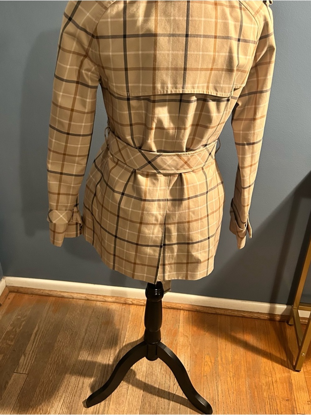 Coach plaid khaki short Trench Coat - Picture 14 of 14